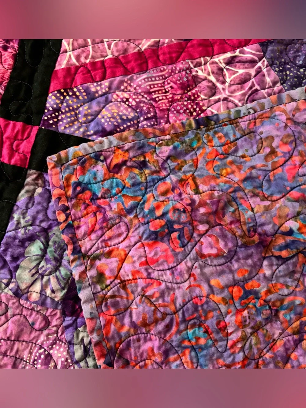 Handmade Batik Patchwork Throw Quilt Purples Size 55